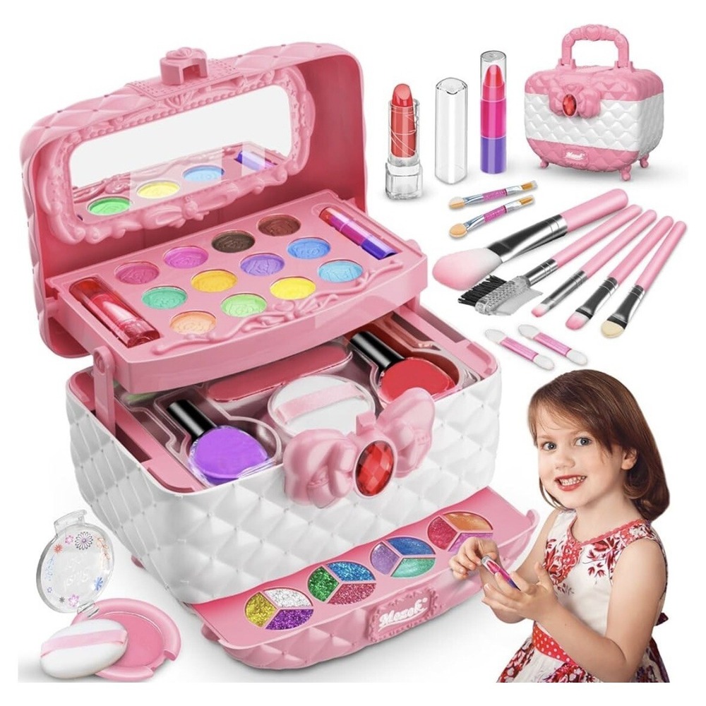 Kids Makeup Kit for Girl Washable Pretend Dress up Beauty Set Real Cosmetic Case